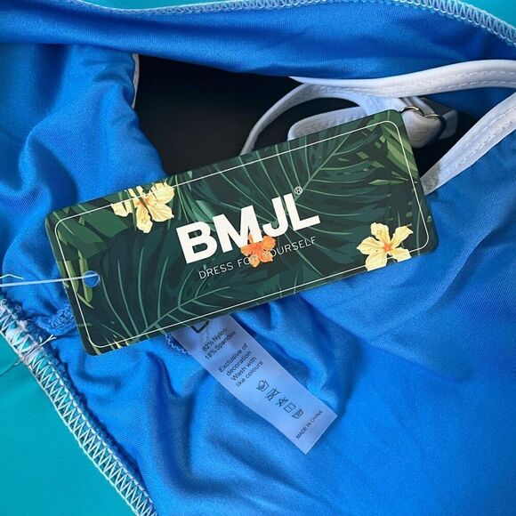 BMJL Womens Size Large Swimwear Bikini Top Blue Turquoise Adjustable Straps NWT - Picture 8 of 9